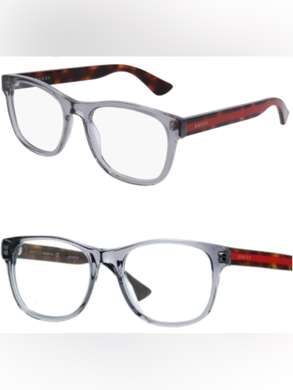 Gucci GG0040 004 Transparent Light Grey/Tortoise Square Eyeglasses w/Case Y2K